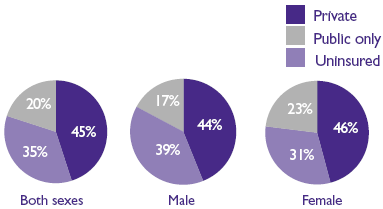 Figure 2. Hispanics under age 65--health insurance status: First half of 1996