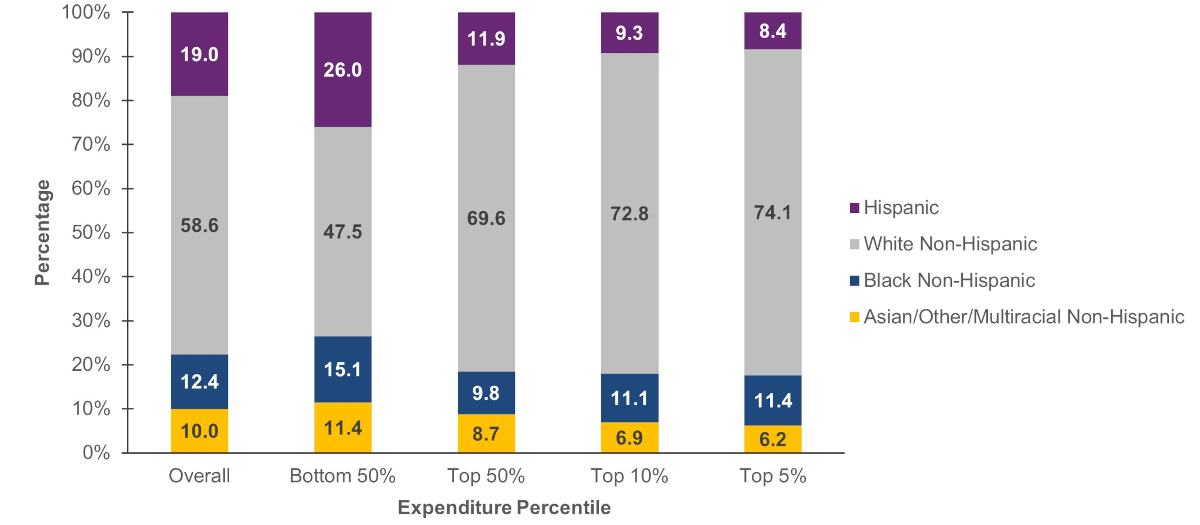 Figure displays: Percentage of persons in each race/ethnicity group by expenditure percentile, 2021