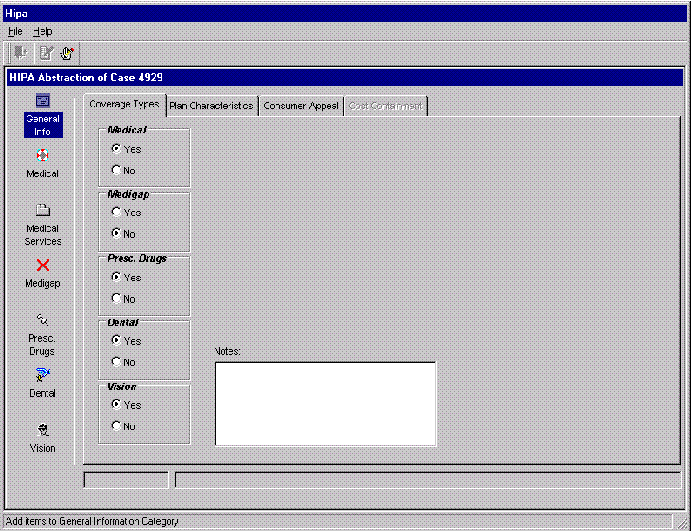 HIPA Abstraction Screen D1 - General Info: Coverage Types