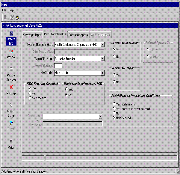 HIPA Abstraction Screen D2 - General Info: Plan Characteristics