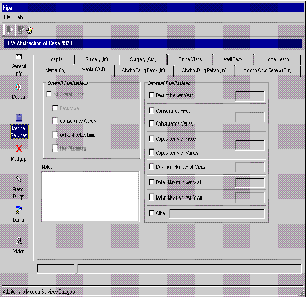 HIPA Abstraction  Screen D16 - Medical Services: Mental (Out)