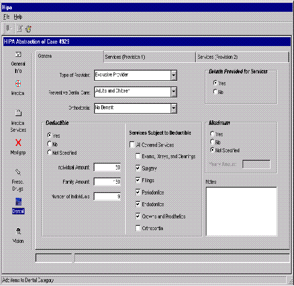 HIPA Abstraction Screen D23 - Dental: General