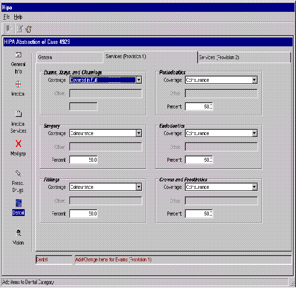 HIPA Abstraction Screen D24 - Dental: Services (Provision 1)