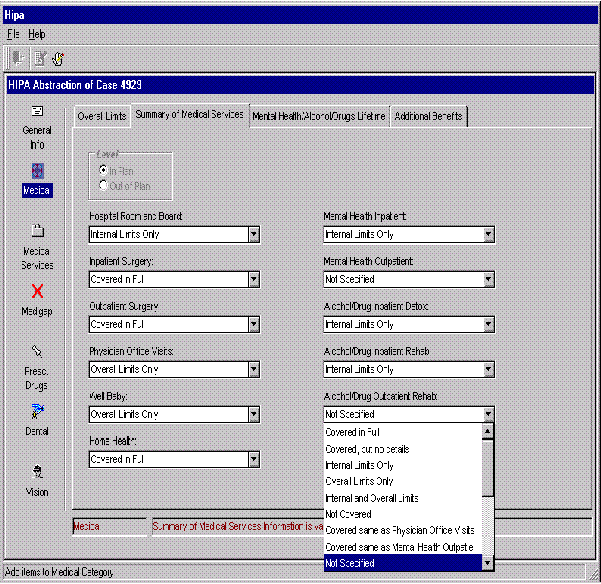 HIPA Abstraction Screen D6 - Medical: Summary of Medical Services