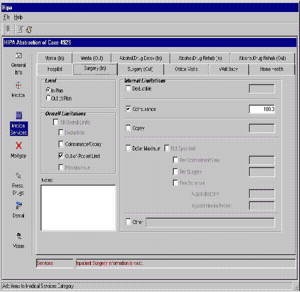 HIPA Abstraction Screen D10 - Medical Services: Surgery (In)